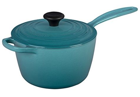 Amazon.com: Le Creuset of America Enameled Cast Iron Sauce Pan, 2 1/4-Quart, Caribbean: Gateway Le Creuset Colors, Stainless Steel Stove, Cast Iron Stove, Cast Iron Handles, Iron Cookware, Double Boiler, Safe Cleaning Products, Iron Handles, Metal Tools