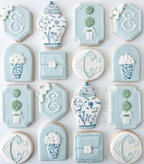 Yall this theme has been in my cookie bucket list for YEARS! I’m so excited I finally got to check it off the list and I just love how it turned out 🤩💙 Ginger jar design and overall inspo from the extremely talented @cowtowncookieco #weddingcookies #bridalshowercookies #engagementcookies #blueandwhitecookies #grandmillennialcookies #grandmillennialstyle #weddingfavors #cookies #decoratedcookies #cookiesofinstagram #sugarcookies #sugarcookiesofinstagram #customcookies #dfwcookies #dfwweddi... Ginger Jar Cookies Decorated, Ginger Jar Party Decor, Ginger Jar Cookies, Blue Bridal Cookies, Bridgerton Cookies Decorated, Something Blue Before I Do Cookies, Chinoiserie Cookies, Ginger Jar Party, Bridal Cookies Decorated