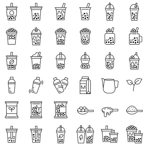 Download the Bubble tea or Pearl milk tea line icon set 667353 royalty-free Vector from Vecteezy for your project and explore over a million other vectors, icons and clipart graphics! Cute Fonts Alphabet Bubble, Cute Fonts Alphabet, Tea Tattoo, Pearl Milk Tea, Tea Logo, Cute Easy Doodles, Parts Of A Flower, How To Make Stickers, Cute Fonts