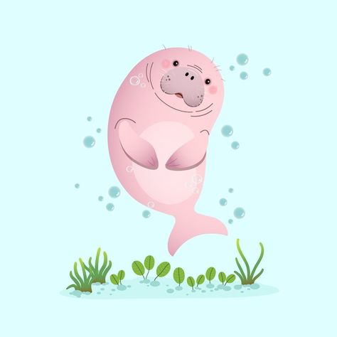 Cute cartoon dugong swimming underwater ... | Premium Vector #Freepik #vector #adorable #cute-cartoon #cute-animals #cartoon-animals Underwater Background, Cartoon Sea Animals, Swimming Underwater, Bawah Air, Nursery Pink, Scene Background, Emoji Pictures, Sea Birds, Ocean Animals