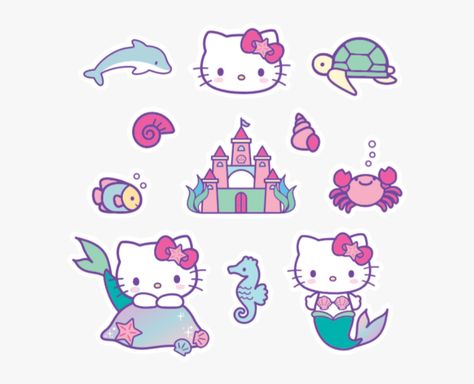 Kitty Mermaid, Hello Kitty Mermaid Party, Hello Kitty Mermaid, Mermaid On Rock, Pixel Tattoo, Mermaid Images, Hello Kitty Tattoos, Mermaid Sticker, Happy Children's Day