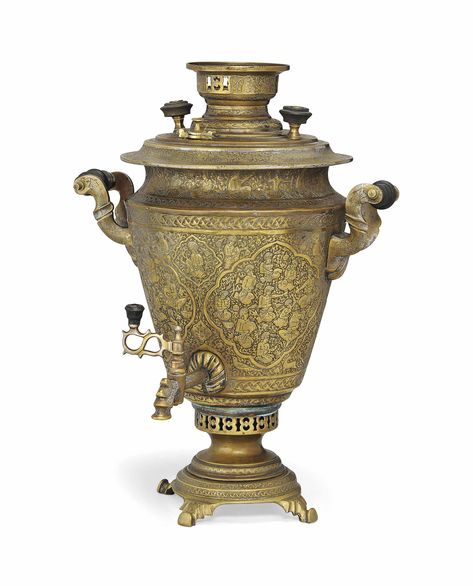 A RUSSIAN SAMOVAR FOR THE QAJAR PERSIAN MARKET | MARKED T. P. T. TULSKIY PATRONNIY ZAVOD, TULA, RUSSIA, EARLY 20TH CENTURY | 19th Century, All other categories of objects | Christie's Russian Samovar, Coffee Urn, Tea Culture, South Kensington, Century Decor, Classic Paintings, Antique Carpets, P T, Absinthe Fountain