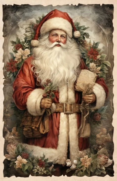 Old Time Christmas Pictures, Vintage Santa Images Free Printable, Christmas Vintage Images, Vintage Santa Images, Vintage Christmas Aesthetic Wallpaper, Vintage Santa Art, Victorian Christmas Cards, Santa Claus Pictures, Santa Paintings