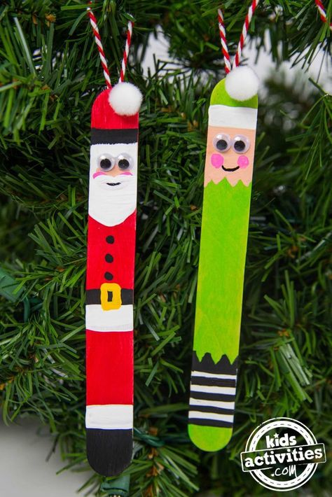 Craft Stick Ornaments To Make This Holiday Season! Wood Stick Crafts, Easy Quick Crafts, Stick Ornaments, Popsicle Stick Ornaments, Popsicle Stick Christmas Crafts, Christmas Crafts For Kids To Make, Kids Christmas Ornaments, Christmas Activities For Kids, Popsicle Stick Crafts