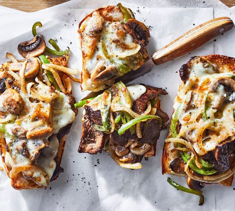 March 2021 Better Homes & Gardens Recipes Philly Cheese Steak Salad, Cream Cheese Dressing, Panini Ideas, Fun Sandwiches, Cheesesteak Soup, Philly Cheese Steak Dip, Pot Roast Sandwiches, Cheese Steaks, Recipes Sandwiches