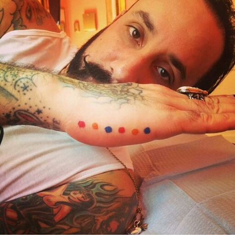 AJ Mclean celebrating Friends 20 yr reunion Dots Tattoo, Tattoo Tv Shows, Secret Tattoo, Matching Friend Tattoos, Backstreet Boy, Unique Small Tattoo, Dot Tattoos, Full Arm Tattoos, Tattoo Shows