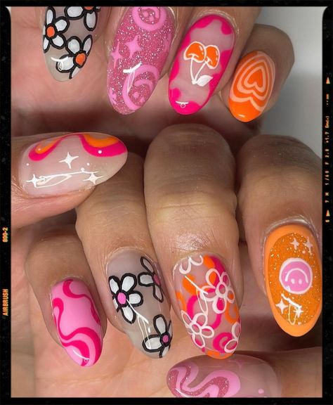 Indie Nails, Rave Bae, Summertime Nails, Vibrant Nail Designs, Vintage Nail Art, Preppy Nails, App Filter, Classy Acrylic, Boho Nails