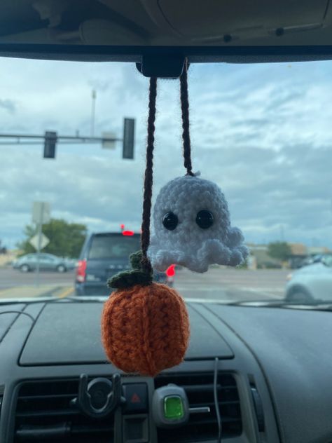 Crochet Dashboard Accessories, Crochet Review Mirror, Crochet Fall Car Decor, Crochet Car Gear Shift Cover, Crochet Halloween Car Decor, Hanging Crochet Car Decor, Car Crochet Decor, Fall Car Accessories, Rear View Mirror Decor Diy