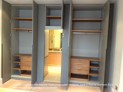 Huge wardrobes with door leading to en-suite En Suite Wardrobe, Hidden Wardrobe Doors, Wardrobe With Hidden Bathroom Door, Wardrobe Around Door, Hidden Room Behind Wardrobe, Hidden Door In Wardrobe, Wardrobe With Hidden Door, Hidden Ensuite Wardrobe, Hidden Bathroom Door In Wardrobe