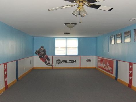 #Awesome doesn't do this pic justice. Hockey Garage, Boys Hockey Bedroom, Hockey Bedroom, Hockey Room, Boys Hockey, Kids Room Paint, Hockey Stuff, Sports Room, Garage Bar