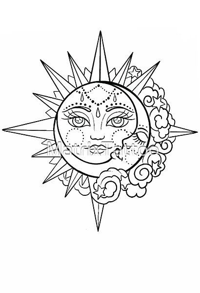 Sun Moon Tattoo Design by MatrixTattoo | Redbubble Forearm Sun And Moon Tattoo, Shaded Sun And Moon Tattoo, Sun And Moon Merged Tattoo, Sun Moon Tattoo Design, Moon And Sun Face Tattoo, Moon Ans Sun Tattoo Designs, Sun Moon Face Tattoo, Moon Tattoo Design, Sun Moon Tattoo