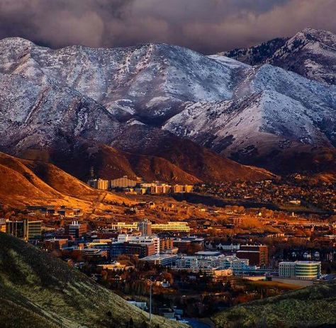 Beautiful sunset on University of Utah Campus in Salt Lake City, UT Salt Lake City Utah Winter, University Of Utah, Salt Lake City Utah, Road Trip Usa, Beautiful Scenery, Oh The Places Youll Go, Park City, Lake City, Salt Lake City