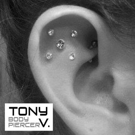 "Inner Ear Twinkle" Ear Piercing on flat inner ear cartilage. done by Tony V. @ The Ultimate Tattoo and Piercing Piercing No Rosto, Scapha Piercing, Piercings Corps, Piercings Bonitos, Cool Piercings, Cute Ear Piercings, Cute Piercings, Body Piercings, Cartilage Piercing