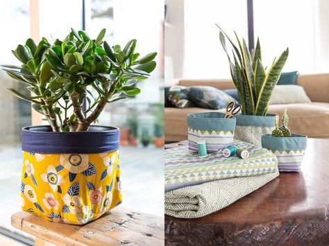 Pour changer de l'éternel cache-pot en terre cuite, Mondial Tissus vous propose un joli tutoriel pour habiller vos pots de fleurs avec de petits paniers... Noel Diy, Cache Pot, Diy Couture, Diy Fabric, Sewing Inspiration, House Plants, Design Projects, Diy And Crafts, Planter Pots