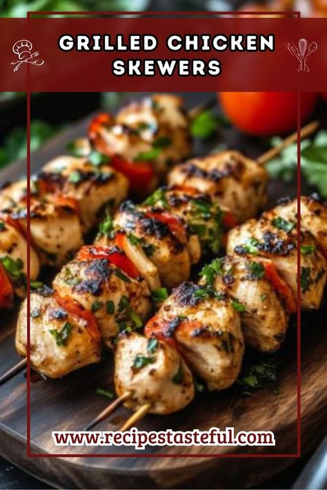 Grilled Chicken Skewers with a flavorful marinade that promises tender, juicy chicken with a smoky char. Perfect for any summer gathering! Chicken Skewer Recipe, Grilled Chicken Skewers, Summer Gathering, Creating Memories, Chicken Skewers, Quick Weeknight Meals, Juicy Chicken, Marinated Chicken, Weeknight Meals