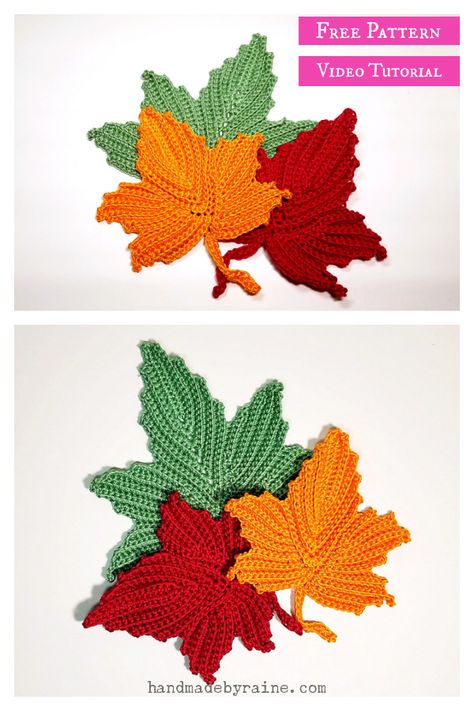 Maple Leaf Free Crochet Pattern and Video Tutorial Crochet Leaf Placemat, Flower Bouquet Pattern, Leaf Coaster, Leaf Crochet, Crochet Flower Bouquet, Crochet Coasters, Crochet Flower, Monstera Leaf, Leaf Pattern