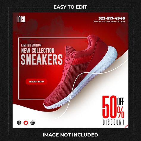 Footwear Social Media Post, Shoes Instagram Post, Shoes Poster Design Ideas, Shoe Graphic Design, Shoes Poster Design, Shoes Social Media Post, Shoes Template, Shoes Banner, Promo Product