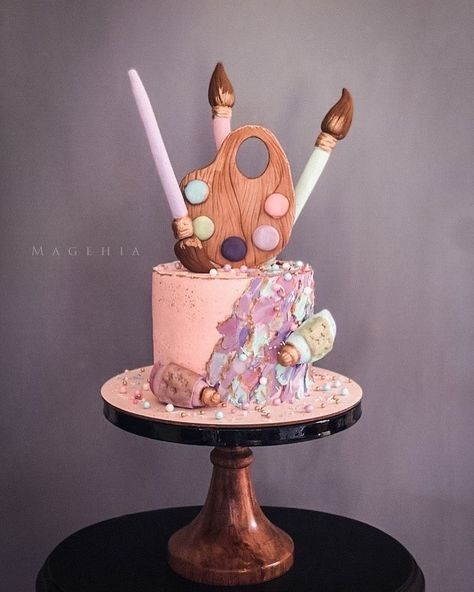 Craft Themed Cake, Art Cake Ideas, Bolo Tumblr, Art Party Cakes, Rainbow Bagels, Art Birthday Cake, Graduation Cake Designs, Makeup Cake, Mousse Cakes