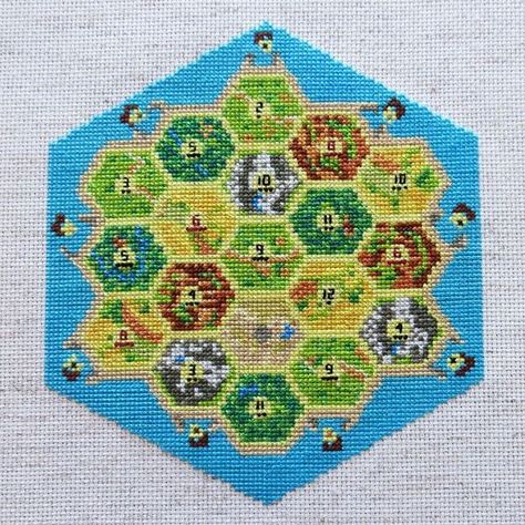 Lord Libidan’s Look Out – September ’17 Game Cross Stitch, Catan Board, Game Card Design, Settlers Of Catan, Cross Stitch Boards, Games Room, Mini Cross Stitch, Dmc Floss, Modern Embroidery