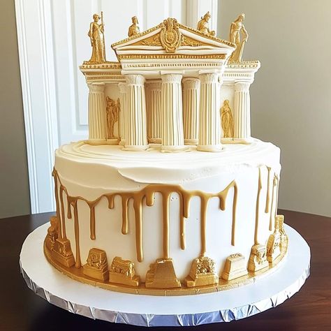 Ancient Greek Cake Design, Greek Mythology Party Food, Greek Gods Birthday Party Theme, Ancient Greece Prom Theme, Greek Mythology Prom Theme, Hercules Party Ideas, Greek Mythology Wedding Theme, Greek God Wedding, Greek Themed Cake