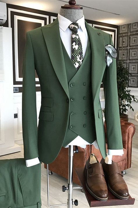 Gerard Modern Green Peaked Lapel Three Pieces Prom Suits Wedding Suit For Groom, Suit For Groom, Pregnant Wedding Dress, Wedding Suits Groom, Business Suits, Dress Suits For Men, Prom Suits, Fashion Suits For Men, Wedding Suit