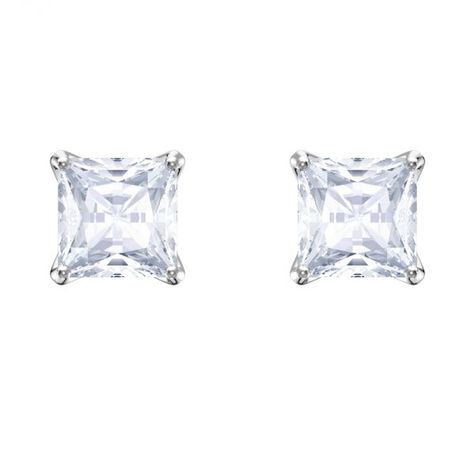 Swarovski Attract Silver Stud Earrings Swarovski Earrings Studs, Princess Cut Stud Earrings, Clear Crystal Earrings, Square Stud Earrings, Geek Jewelry, Sparkly Earrings, Square Earrings Studs, Square Stud, Swarovski Earrings