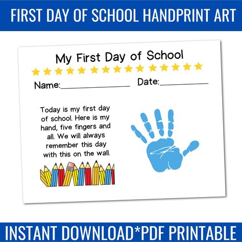 First Day Activity For Kindergarten, First Day Of Daycare Craft, First Day Of Preschool Handprint, School Handprint Art, Boy Activities, Classroom 2023, Preschool First Day, September Activities, School Start