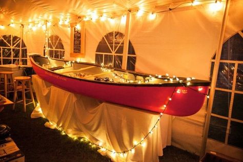 Beer Boat Wedding Canoe Cooler, Canoe Bar, Beer Canoe, Canoe Cooler, Wedding Beverages, Lake Weddings, Pond Wedding, Inside Bar, Lake Theme