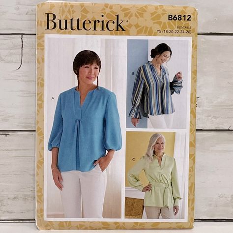 Sewing Clothes Women, Three Quarter Sleeve Tops, Cuffed Top, Butterick Pattern, Clothes Sewing, Butterick Sewing Pattern, Top Sewing Pattern, Vogue Patterns, Plus Size Tops