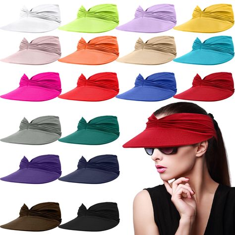 PRICES MAY VARY. Quality Materials: women sun visor is made of quality polyester and cotton, soft and elastic with the feature of good sweat absorption function; Wearing it for a long time without stuffy and keeps you cool all summer; It is lightweight, breathable and functional brimmed beach sun hats for women Empty Top Visor: stylish pleated design, giving a surprising feelings to others; The open top design makes this top visor suitable for any hairstyle, you can put your hair down or tie it Beach Visor, Golf Visor, Sun Visor Hat, Visor Cap, Visor Hat, Sun Hats For Women, Women Beach, Sun Beach, Hat Women