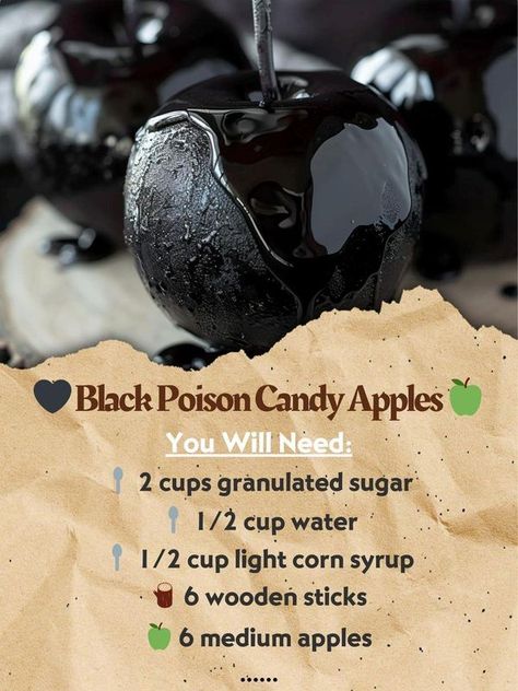 Sips n Eats | 🖤 Black Poison Candy Apples 🍏 | Facebook Candy Apples Diy, Party Food Trays, Black Candy Apples, Halloween Breakfast, Black Food Coloring, Apple Treat, Pumpkin Waffles, Black Candy, Halloween Centerpiece