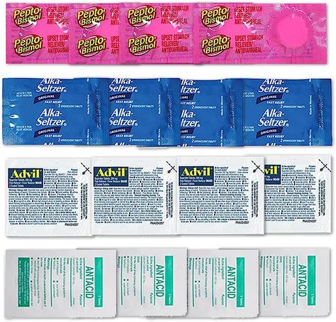 Amazon.com: Travel Medicine Kit - Individual Advil Packets, Pepto Chews, Seltzer, Antacids & Bag - TSA-Approved 16 Pcs Mini Travel Sized Medicine Variety Pack for Cruises, Airplanes & Travel (1 Set) : Health & Household Travel Medicine Kit, Med Kit, Travel Medicine, Bachelorette Party Favor Bags, Medicine Kit, Must Have Travel Accessories, Stomach Issues, Tsa Approved, Stomach Ache