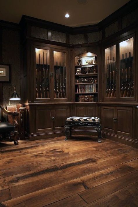 Wood Flooring Gun Room Design Inspiration Hunting Room, Trophy Rooms, Safe Room, Man Room, Simple House, My Dream Home, Future House, Rustic House, Man Cave