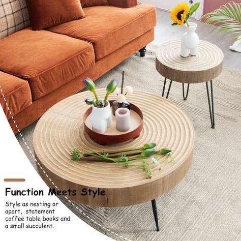 COZAYH 2-Piece Coffee Table Set - On Sale - Bed Bath & Beyond - 34028459 Farmhouse Living Room Coffee Table, Coffee Table Living Room Modern, Circle Coffee Tables, Round Coffee Table Sets, Living Room Table Sets, Modern Farmhouse Living, Round Wood Coffee Table, Nesting Table, Solid Coffee Table