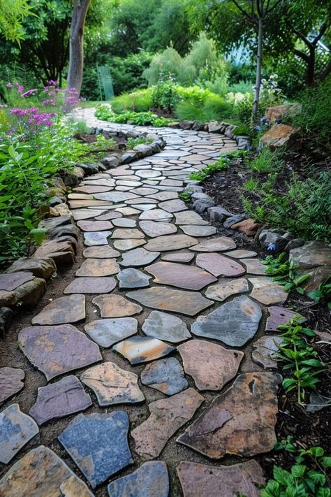 Garden Walkways Pathways Diy, Garden Walkways Pathways, Stone Cladding Exterior, Diy Pathway, Garden Walkways, Ideas For Garden, Walkway Ideas, Walkways Paths, Sloped Backyard