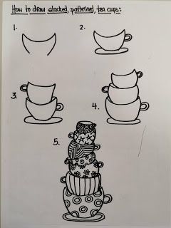 Once upon an Art Room: Stacked, Patterned Teacups Stacked Teacups, Tea Cup Drawing, Indian Dream Catcher, Tea Cup Art, Kindergarten Lessons, Cup Art, Nature Drawing, Tea Art, Art Lesson Plans