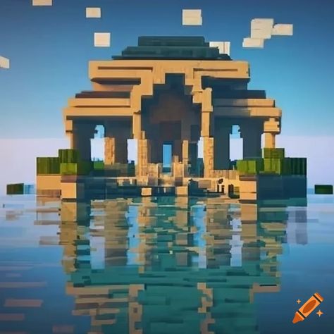 Minecraft temple on water made of stone on Craiyon Sea Temple Minecraft, Temple Minecraft Ideas, Minecraft Water Temple, Temple Minecraft, Minecraft Temple, Water Temple, Cute Minecraft Houses, Fun Baking, Unique Images