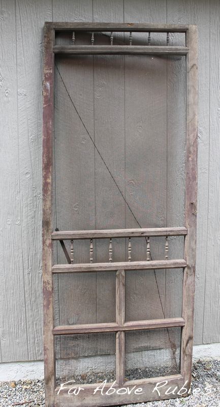 Repurposed vintage screen door Vintage Screen Door, Screen Door Ideas, Vintage Screen Doors, Screened Porch Decorating, Old Screen Doors, Wooden Screen Door, Diy Screen Door, Door Screen, Sliding Screen Doors