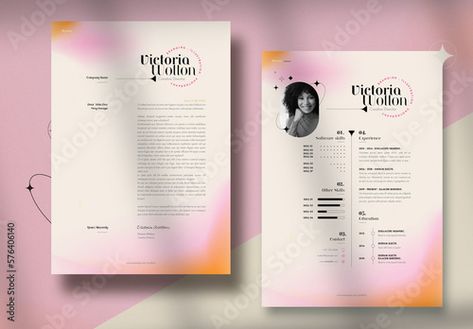 Stock Image: Pink and Orange Gradient Resume Cv Colors, Cv Design Creative Unique, Resume Layout Design, Aesthetic Resume, Pink Website Design, Pink Portfolio, Resume Inspiration, Creative Resume Design, Ux Design Principles