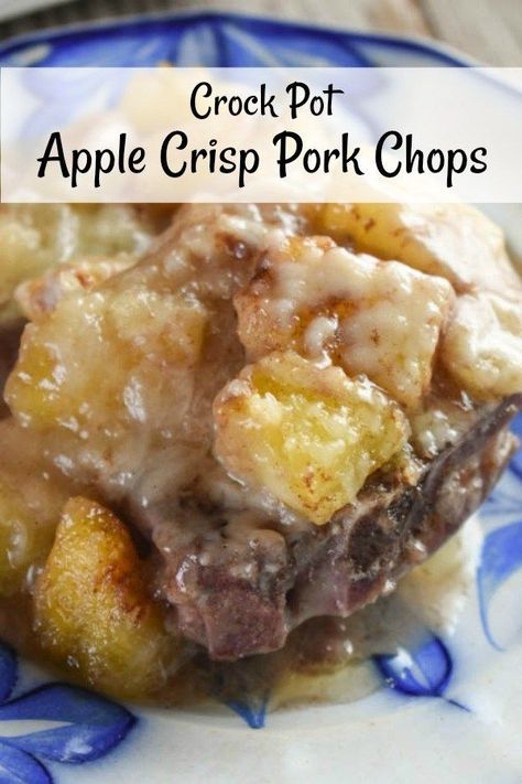 The cinnamon-apples and crumbly topping keeps these crock pot apple crisp pork chops juicy and tender. They are a combination of savory and sweet that will make dessert unnecessary. These are the perfect fall dinner. #porkchops Crock Pot Apple Crisp, Pork Chops Juicy, Crock Pot Pork Chops, Crockpot Apple Crisp, Pork Pot, Picnic Potluck, Slow Cooked Pulled Pork, Pork Chop Recipes Crockpot, Make Dessert