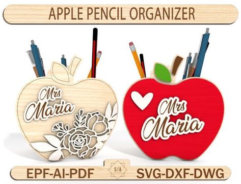 Print On Demand (POD) Graphics Glowforge Machine, Desk Pen Holder, Cnc Ideas, Pencil Organizer, Teachers Day Gifts, Teacher Apple, Teacher Svg, Teacher Appreciation Gift, Gift Teacher