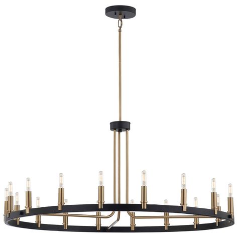 Justice Design's Clayton 42" Wide 18 Light Brass Accented Matte Black 1 Tier Chandelier provides an elevated interpretation on minimalist craftsmanship. The sublime matte black finish is exquisitely chosen for this metal ceiling light. The brilliantly composed chandelier is a stunning addition to any living room, foyer, dining room, kitchen, lobby or bedroom. Black And Gold Chandelier Dining Room, Gold Chandeliers Dining Room, Gold Dining Room, Living Room Lighting Tips, Dining Table Gold, Dining Table Light, Indoor Chandelier, Metal Ceiling Lighting, Foyer Chandelier