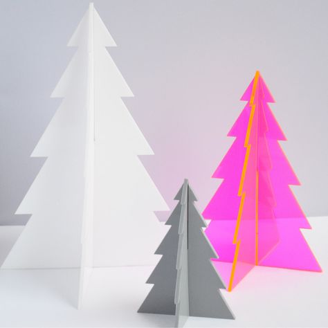 Made to order laser cut acrylic standing holiday Christmas pine tree holiday home decor // set of three by AmplifiedLight on Etsy https://www.etsy.com/ca/listing/213585354/made-to-order-laser-cut-acrylic-standing Futuristic Christmas, Laser Cut Projects, Home Decor Sets, Creative Display, New Year Decor, Laser Cut Acrylic, Christmas Display, Christmas Mood, Home Party