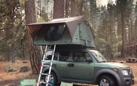 Honda Element Accessories, Cracked Windshield Repair, Rooftop Camping, Pilot Accessories, Car Top Tent, Honda Element Camping, Honda Element Camper, Overland Camper, Campervan Rental