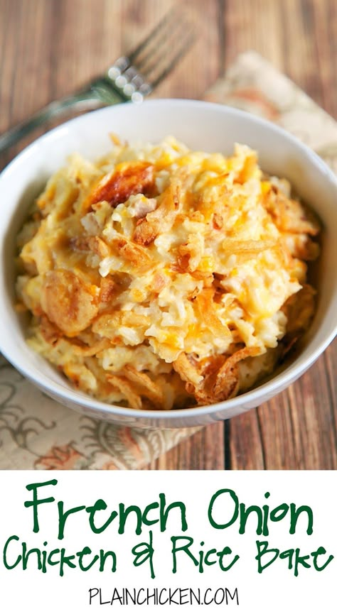 French Onion Chicken And Rice, Rice Bake Recipes, Tartiflette Recipe, Chicken French, Rice Bake, Cheese Rice, Leftover Chicken Recipes, French Onion Chicken, Rice Casserole Recipes