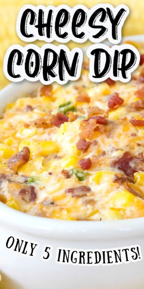 Corn Dip - This hot corn dip is so good, it'll be one of the first things to go at your next get together! Filled with corn, cheese and bacon and baked to cheesy goodness, it's the perfect hot cheese dip for any occasion. Plus, it's an easy appetizer that you can whip up in minutes! #corndip #cheesedip #hotcorndip #appetizer #hotdip #easyappetizer #easydiprecipe #cornrecipe Easy Corn Dip, Corn Dip With Cream Cheese, Hot Cheese Dip, Cheesy Corn Dip, Bacon Cheese Dips, Dip With Cream Cheese, Hot Corn Dip, Corn Dip Recipes, Easy Corn