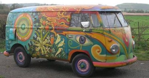 1956 hippie painted VW Panel Van For Sale /Not my pin but I had to repin it because its so beautiful/ Vans Painted, Its Monday, Car Paint Jobs, Painted Vans, Hippie Bus, Combi Vw, Vw Vintage, Hippie Van, Hippie Painting