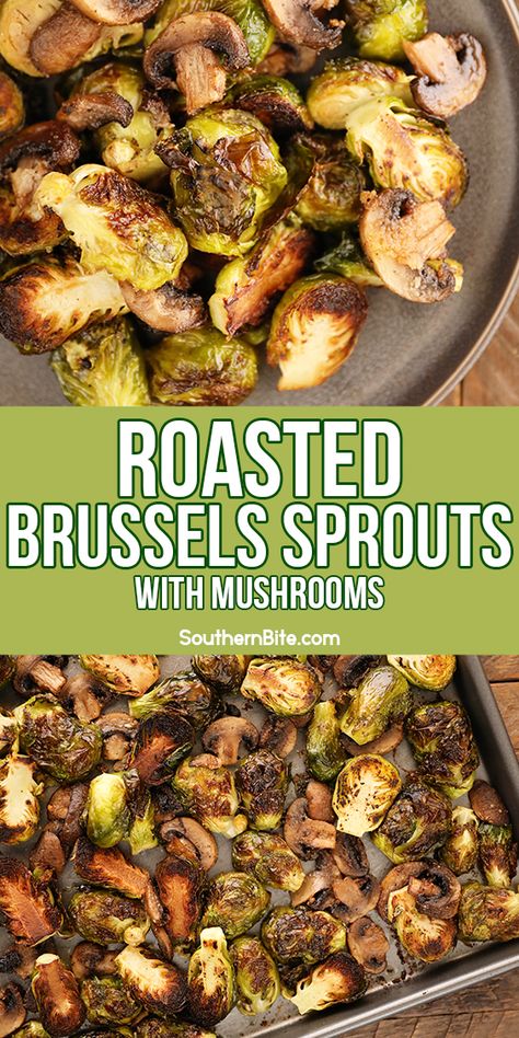 This recipe for Roasted Brussels Sprouts with Mushrooms is quick, easy and will make some of the best Brussels sprouts you've ever had! The high temp roasting gives the sprouts and mushrooms tons of delicious caramelized flavor! Brussel Sprouts Mushrooms Recipes, Roasted Mushrooms And Brussel Sprouts, Mushrooms Brussel Sprouts, Brussel Sprout Recipes With Mushrooms, Mushroom And Brussel Sprouts Recipe, Mushrooms And Brussel Sprouts, Brussel Sprouts And Mushrooms, Holland Grill, Small Recipes