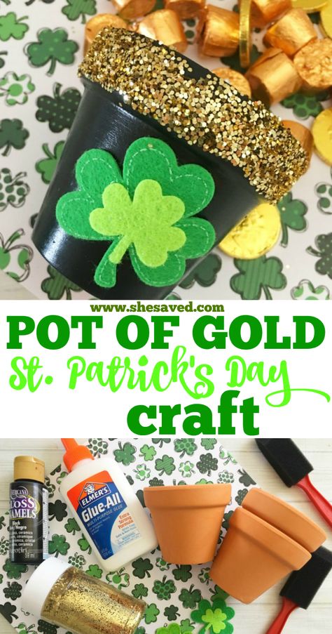 Pot of Gold Craft St. Patrick's Day Craft Activity Pots Of Gold Craft, Diy Pot Of Gold St Patrick, St Patricks Crafts For Adults, St Patricks Day Crafts For Adults Diy, St Patricks Day Crafts Adults, Saint Patrick’s Day Crafts, March Activities For Seniors, March Craft Ideas, Geriatric Activities