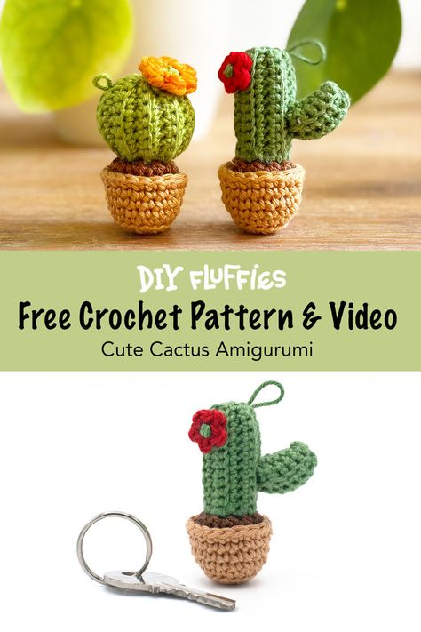 Amigurumi Free patterns and step-by-step crochet tutorials. You can find this cute cactus amigurumi crochet pattern on www.mariskavos.nl, great for beginners. Learn how to crochet Amigurumi with the DIY fluffies Patterns and video's. Crochet Gift Patterns Free, Crochet Cactus Free Pattern, Crochet Keyring Free Pattern, Round Cactus, Keychain Crochet Pattern, Crochet Craft Fair, Crochet Project Free, Cactus Keychain, Crochet Sloth